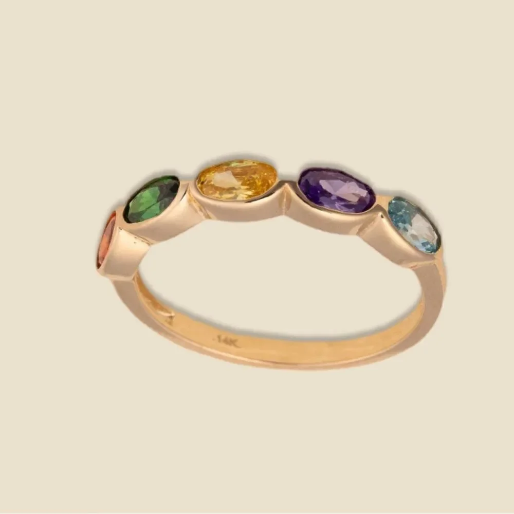 14k Solid Gold Multi-Color Stone Ring | Size 7 | Dainty Gemstone Ring |